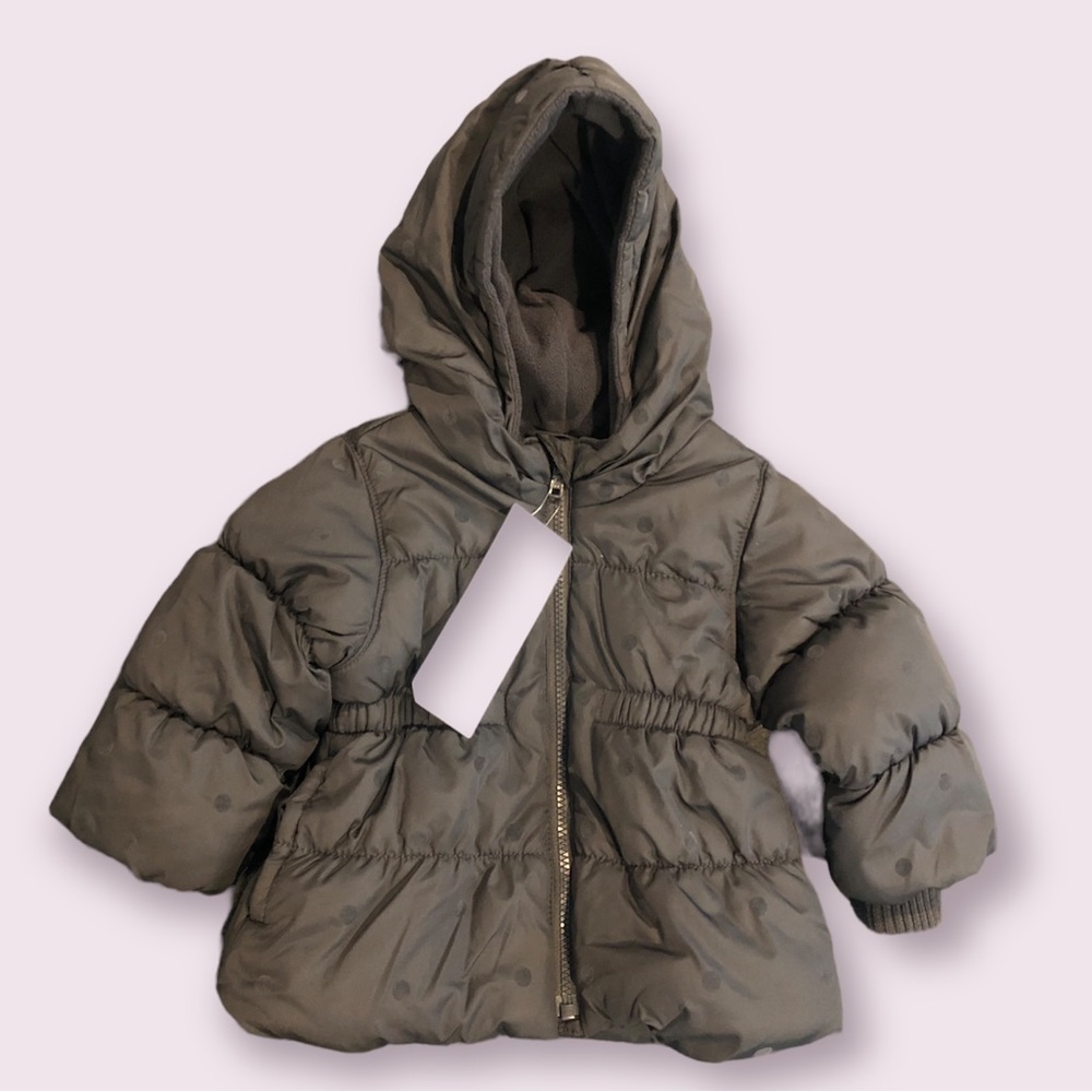 Fleece lined Winter Coat 18-24 mo- Black w polka dots - EUC